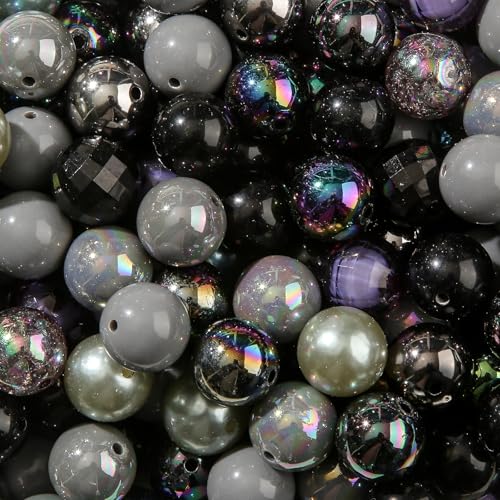 20mm Acrylic Beads 120pcs Black&Grey Chunk Bubblegum Bead 20mm Multicolor Beadable Pen Ball Beads for Pen Bag Jewelry Making Necklace Bracelets (Grey) - color: grey