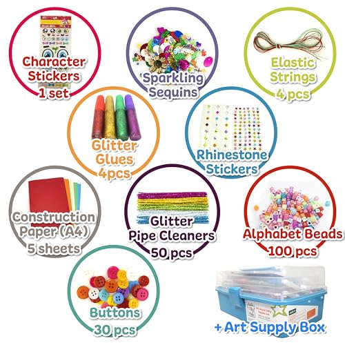 Olly Kids Craft Kits Library in a Plastic Craft Box Organizer- Craft and Art Supplies for Kids Ages 4 5 6 7 8 9 10 11 &12 Year Old Boys & Girls - color: Blue