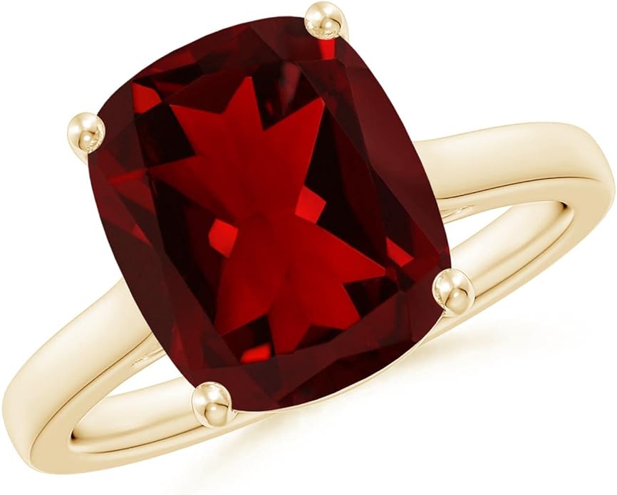 Angara Cushion Garnet Solitaire Ring in Sterling Silver/14K Solid Gold/Platinum | Natural Garnet Solitaire Ring for Women | January Birthday, Anniversary, Gemstone Jewelry Gift