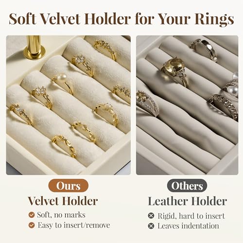 bussdis 3 Tier Bracelet Holder Display - Beige Leather Bracelet Holder, Detachable T Bar Jewelry Holder Organizer for Bracelet, Necklace, Earrings, Rings, Watches, Bangle - color: Beige