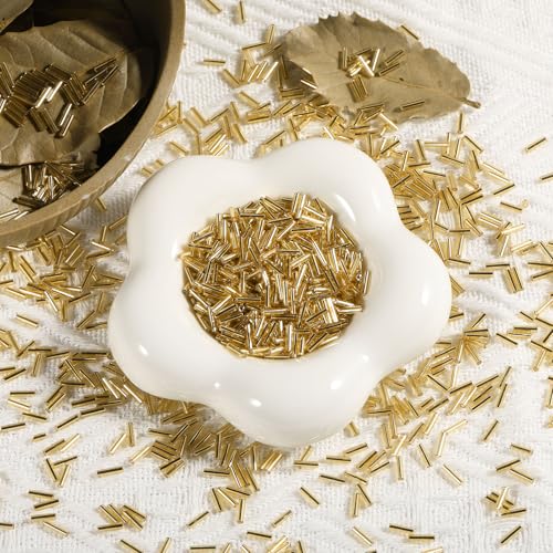 2000Pcs Tube Seed Beads 2x7mm Mini Long Glass Bugle Bead Small Craft Loose Spacer Beads for DIY Phone Charms Waist Bead Bracelets Earrings Necklaces (Golden) - color: Golden