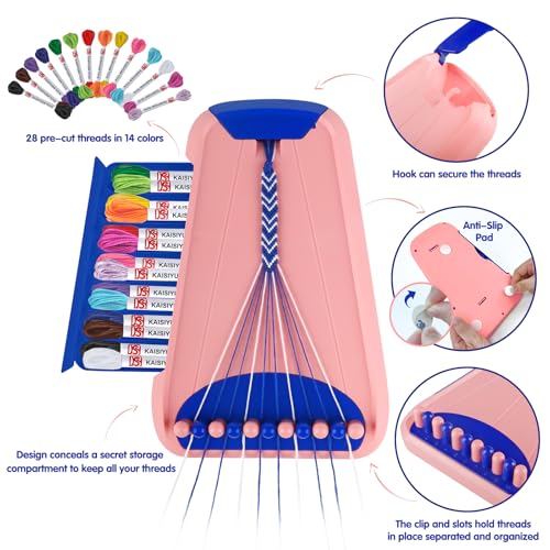 Friendship Bracelet Making Kit for Girls Ages 8-12, Kids Jewelry Making Kit with 28 Pre-Cut Threads and Letter Beads, Arts and Crafts for Kids, Birthday Easter Gifts for 6 7 8 9 10 11 12 Year Old - color: Pink/Dark Blue