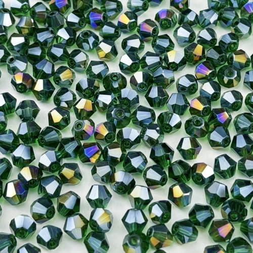 600pcs 3mm Bicone Crystal Glass Beads Faceted Bicone Crystal Beads Bulk Glass Spacer Beads for Bracelets Necklace Pendants Earrings DIY Jewelry Craft Making(Dark Green AB) - color: Dark Green AB, size: 3mm