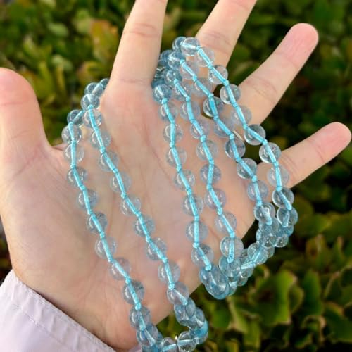 Adabele Premium 108 Mala Beads Malas Necklace - Natural Healing Gemstone Tibetan Buddhist Japa Prayer Meditation Reiki Chakra Stone Quartz Rock Women Men Jewelry - style: Light Blue Topaz