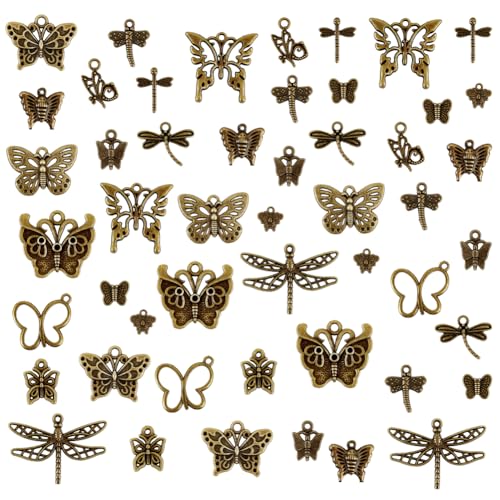 PH PandaHall 90pcs Butterfly Charms Animal Dragonfly Pendants 15 Style Antique Bronze Tibetan Alloy Backpack Pendants Vintage Beads Charms for DIY Bracelet Necklace Earring Jewelry Making - color: 15 Styles Butterfly - 90pcs