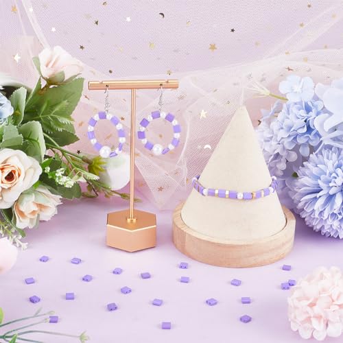 SUNNYCLUE 1 Box 240Pcs 2-Hole Beads 5x5mm Flat Thin Rectangle Square Two Hole Japanese Glass Tila Beads Bulk Purple Full Size Loose Spacer Findings for Jewelry Making Kits