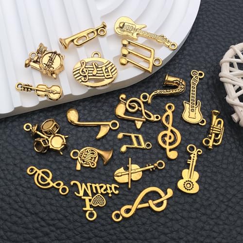 WOCRAFT 60pcs Antique Gold Music Bracelet Charms for Jewelry Making Sets DIY Necklace Bracelet Keychain Crafting Charms Kit Craft Supplies (SN894) - color: Antique Gold, size: Music Charms