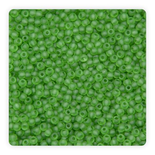 4mm Frosted Glass Seed Beads Bulk, 1000pcs Small Round Glass Bead Matte Loose Spacer Beads for Beading, Friendship Bracelet, Pendants, Key Chains, Necklaces, Hairpins, Grass Green