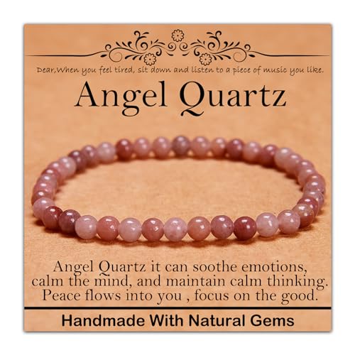 Natural Healing Gemstone Bracelet Handmade Yoga Stretch Elastic Bracelet Stress Relief Crystal Jewelry for Men and Women - color: Angel Quartz(Soothe the mood), size: 4mm