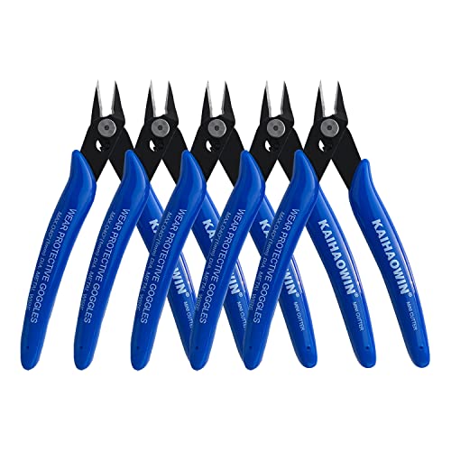 KAIHAOWIN Micro Wire Cutters with Spring, 5 Pack, 5 inch Precision Mini Flush Cutters Bulk, Nippers, Flush Cutting Pliers, Wire Snips, Small Side Cutters for Electronics Crafts Jewelry-Blue - size: 5 Pack