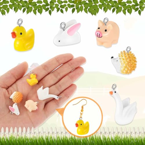 Civaner 50 Pcs Resin Charms for Jewelry Making, Cute Mushroom Bee Duck Cow Chicken Swan Rabbit Pig Farm Animal Pendants for DIY Bracelets Necklaces - style: Cute Style