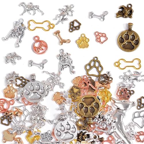 stino 100g Metal Pendant Charms for Jewelry Making, Bulk Silver & Gold Plated Charms for Braclet Necklace Crafts, Animal Plant Flower Pet and so on - color: Dog Mixed Color