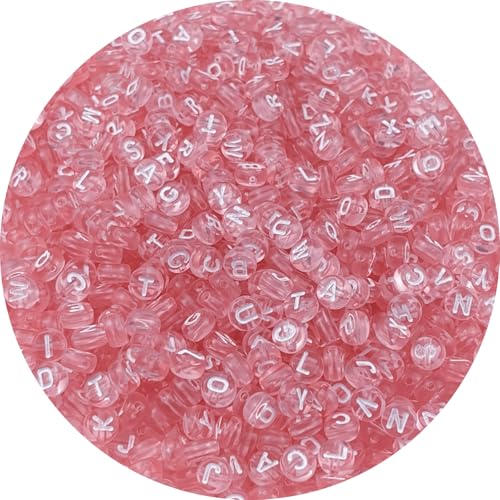 1000pcs Round Letter Beads 4x7mm Acrylic Alphabet Beads Spacer Beads for Jewelry Making Bracelets Necklace Earring Key Chains DIY Craft(D-White Letter Pink Bead) - color: D-White Letter Pink Bead