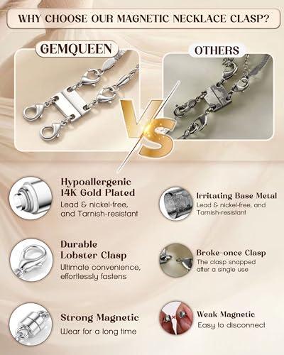 GEMQUEEN Magnetic Necklace Clasps and Closures with Double Lobster Clasp : Silver Plated Magnet Jewelry Layering Clasps for Necklaces Multi Magnets Bracelet Helper Necklace Extenders 4PCS - color: White Gold Plated - 4PCS