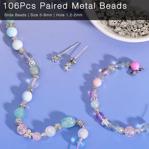 stino Paired Silver Metal Spacer Beads for Jewelry Making, Bracelet Earrings Necklace Findings & Supplies 512 (Paired (106pcs)) - color: Paired (106pcs)