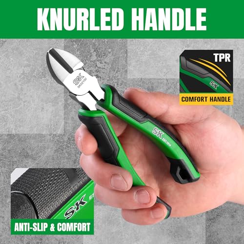 SK 6-Inch Diagonal Pliers, High Leverage Side Cutters, High Carbon Steel, Ergonomic Anti-slip Handle for Comfortable Grip - style: 6-Inch Diagonal Pliers