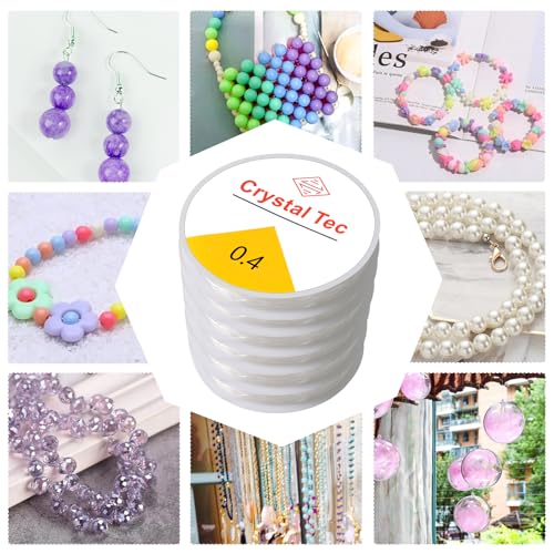 6 Rolls Elastic Bead Thread, 0.4mm Stretchy Bracelet String, Nylon String for Bracelets for Bracelet Making, Clear String for DIY Bead Jewellery Necklace Bracelet - size: 0.4mm