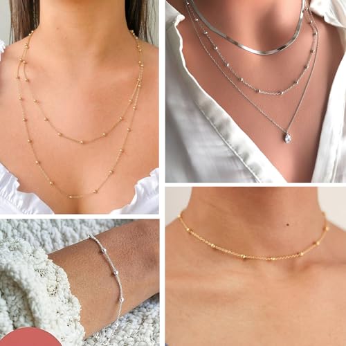 33 Feet Silver Satellite Cable Chains Roll, 2MM Silver Plated Brass Ball Beaded Cable Link Chains Spool Bulk for Jewelry Making DIY Craft - color: 4.0mm beads silver satellite cable chain
