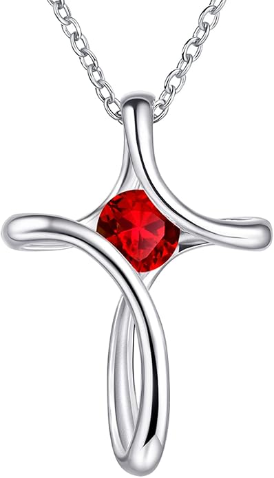 Cross Necklace for Women, 925 Sterling Silver Birthstone Necklace for Women with Diamond Sideways Cross Necklaces Birthstone Jewelry Birthday Gifts for Womens