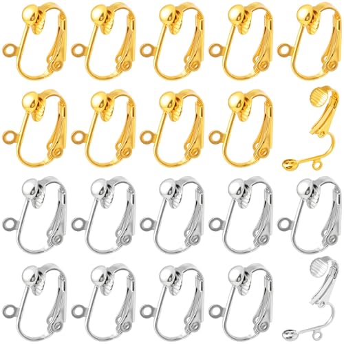 20pcs Clip-on Earring Converters, Easy Open Loop Clips on Earring Backs Converter Components, Hypoallergenic Ear Wire Hooks Components Findings for Non-Pierced Ears- Silver & Gold - color: Silver & Gold-20pcs