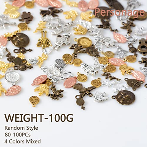 stino 100g Metal Pendant Charms for Jewelry Making, Bulk Silver & Gold Plated Charms for Braclet Necklace Crafts, Animal Plant Flower Pet and so on - color: Character Mixed Color