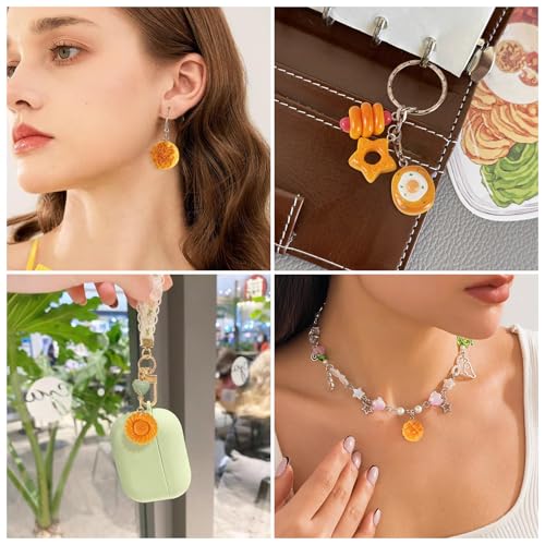 Craftdady Resin Plastic Miniature Food Snack Pendants Charms Ice Drink Juice Pendants Cute Bottle Fruit Keychain Charms Hang Ornament for DIY Craft Earring Bracelet Necklace Jewelry Making - color: Yellow Bread