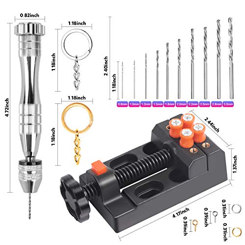 LEOBRO Hand Drill, Hand-operated Hand Drills, Pin Vise with Drill Bits, Drill Press Vise, Keychain Making Kit, Jewelry Making Supplies, for Crafts