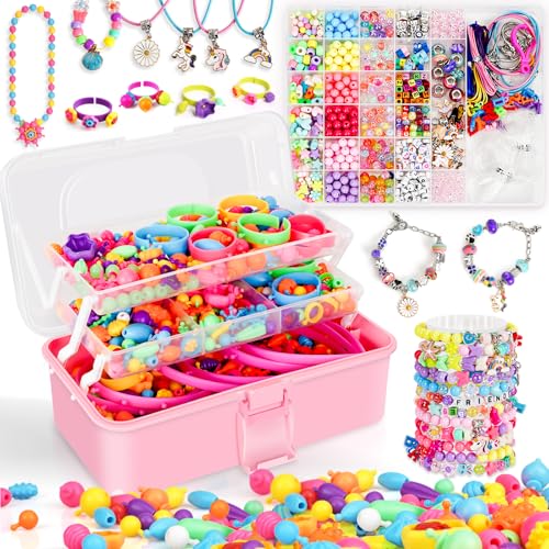 FUNZBO 1600 Pcs Pop Beads with Bracelet Making Kit, Jewelry Making Kit for Little Girls, Arts and Crafts Toys, Necklace Bracelet Ring Snap Set, Birthday Gifts for Kids Ages 3-9 Years Old - size: XX-Large