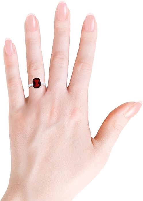 Angara Cushion Garnet Solitaire Ring in Sterling Silver/14K Solid Gold/Platinum | Natural Garnet Solitaire Ring for Women | January Birthday, Anniversary, Gemstone Jewelry Gift