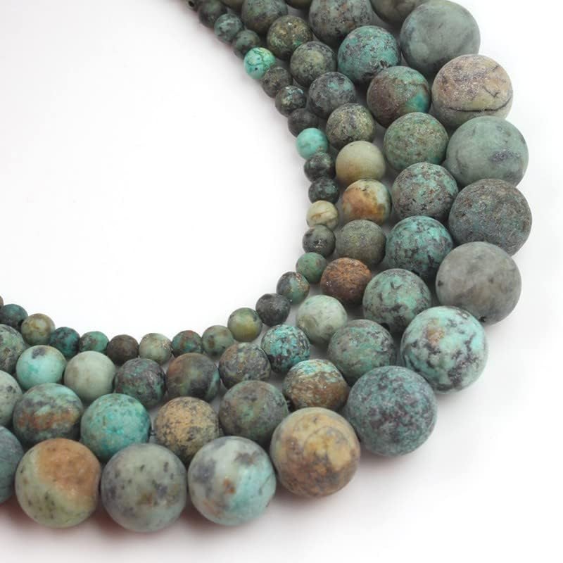 60pcs Natural Matte Africa Turquoise Gemstone Beads，6mm Frosted Round Loose Stone Beads for Jewelry Making DIY Earring Bracelet Necklace Crafts - color: Africa Turquoise, size: 6mm