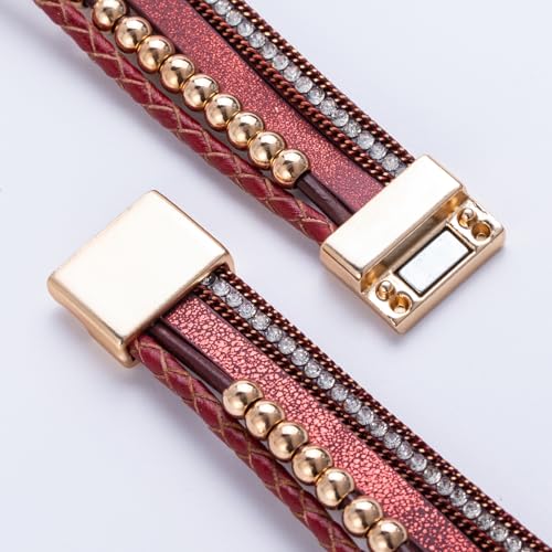 FANCY SHINY Mothers Day Gifts Boho Leather Wrap Bracelet Stackable Infinity Chunky Cuff Bracelets Western Hippie Outfits Jewelry Valentine Gifts for Women - color: Burgundy