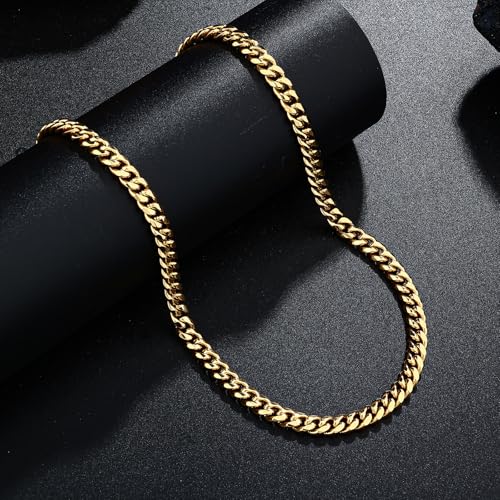 4/6mm Cuban Link Chains for Men - Gold/Silver Plated Stainless Steel Miami Curb Chain Necklace - No Tarnish Hip Hop Mens Jewelry, 18"/20"/22"/24" - color: 6MM Gold Chain, size: 24inch