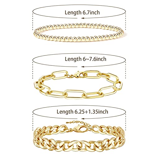Waterproof Gold Chain Bracelet For Women Non Tarnish,14K Gold Plated Link Dainty Bracelets Stake Layered Bracelet Set Hypoallergen Gold Jewelry - color: Style-6