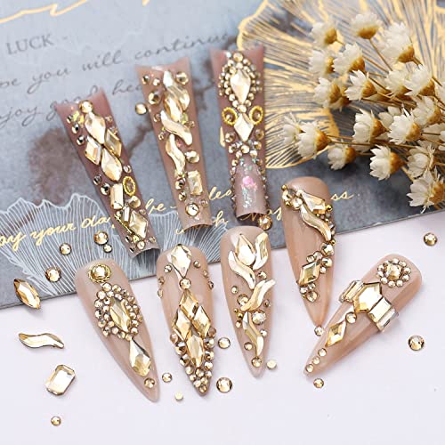 qiipii 4080Pcs Champagne Golden Nail Rhinestones Flatback Gold Crystals Gems Round Beads K9 Glass Stones Diamonds Jewels Nail Art Supplies Nail Charms Supplies for Nails Faces Eyes Makeup Body Beauty - color: Champagne Gold, size: B Set
