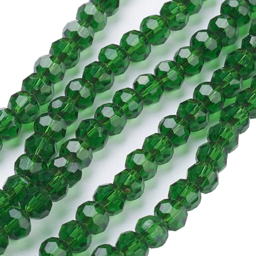 Perlin Czech Bohemian Crystal Glass Beads Faceted Round 4mm 90 Pieces Loose Spacer 1 Strand Beads for DIY Jewelry Earrings Necklace Bracelet Making (Dark Green) - color: dark green