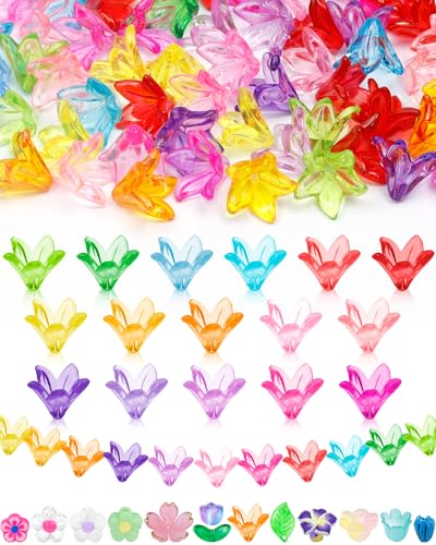 FIVEIZERO 200PCS Acrylic Lily Flower Beads, 16 Colors Trumpet Bell Floral Bead Charms for Bracelets, Necklaces & DIY Jewelry Making Crafts - color: Acrylic Lily