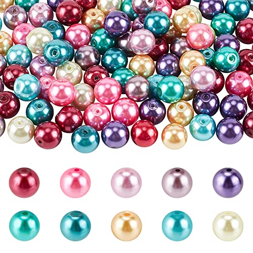 PH PandaHall 10mm Pearl Beads 100pcs Craft Pearls Satin Luster Faux Pearl Beads Mixed Round Glass Pearl Beads Dyed Loose Spacer Beads Pearlized Beads for Jewelry Necklace Craft Making Vase Fillers - size: 10mm
