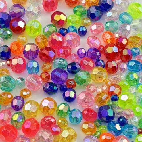 1800pcs Acrylic Faceted Round Beads 4mm 6mm 8mm 10mm AB Colors Glossy Acrylic Round Spacer Beads with Hole for DIY Bracelet Necklace Jewelry Making Supplies Handmade Craft(Transparent AB) - color: Transparent AB