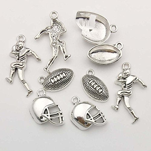 Youdiyla 60PCS Football Theme Charms Collection - Mixed Antique Silver Rugby Player Helmet Metal Alloy Pendants for Jewelry Making DIY Findings (M131) - color: Football Theme Charms