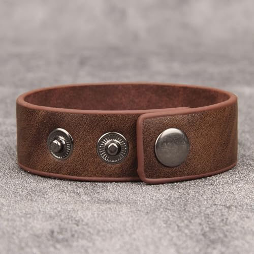 GelConnie Leather Cuff Bracelet Punk Braided Bracelets Rock Leather Wristbands Faux Mens Leather Bracelet Gothic Viking Bangle Adjustable Wrap Bracelet for Women,Men - color: Brown Engraved Leather Bracelet