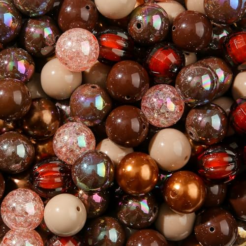20mm Brown Acrylic Beads 120pcs Chunk Bubblegum Bead 20mm Beadable Pen Ball Beads for Pen Bag Jewelry Making Necklace Bracelets (Brown) - color: brown