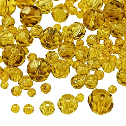 480pcs Crystal Glass Beads 3mm 4mm 6mm 8mm 10mm Round Faceted Glass Spacer Beads for Bracelets Necklace Earring DIY Jewelry Making Craft(Light Yellow) - color: Light Yellow