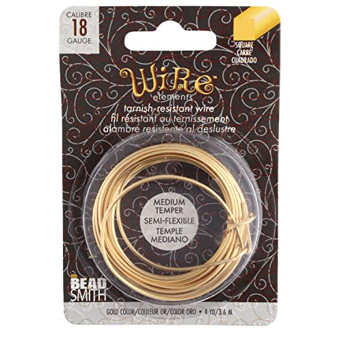 The Beadsmith Square Craft Wire - Medium Temper Beading Wire, Gold Color, 18 Gauge, 4 Yards - color: Gold, size: 18 Gauge, 4 Yard Coil