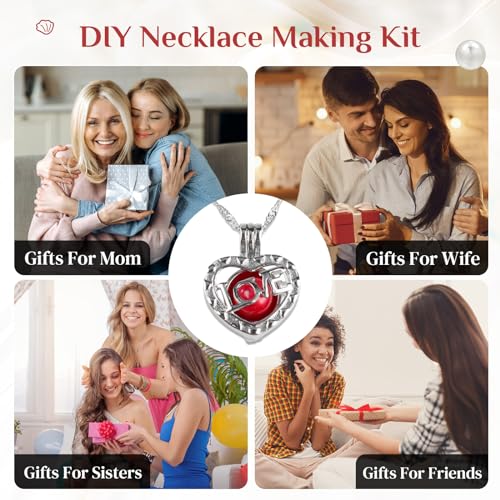 MilkyWay Wish Pearl Necklace Kit, DIY Necklace Making Kit, lotus Necklace Cage Locket Cultured Pearl in Oyster Set, 16.9", Surprise Gift For Wife, Girlfriend,Mother - color: Love