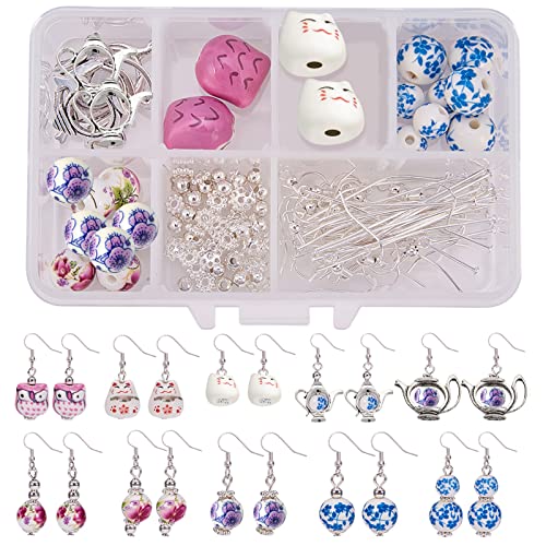 SUNNYCLUE 1 Box DIY 10 Pairs Animal Flower Teapot Charms Ceramic White Porcelain Earring Making Starter Kit Fancy Flower Beads Jewelry Arts Craft Supplies Findings for Beginners Adults Women Gift