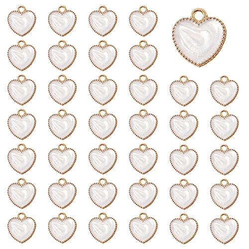 Honbay 40PCS Enamel Alloy Charms Pendant Dainty Cute Love Heart Shaped Pendants Valentine's Day Pendant Bead Charms for Keychains Earrings Bracelets Necklaces Jewelry Making and DIY Crafts - color: White