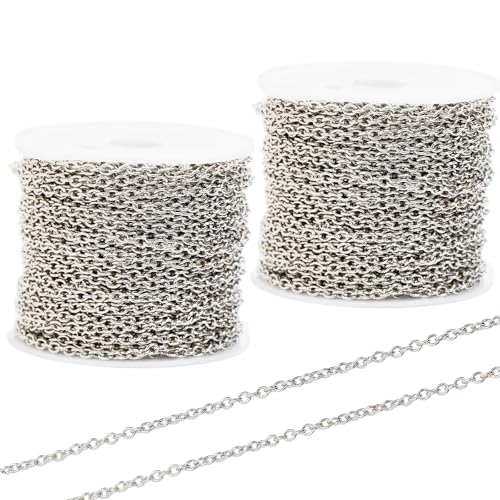 60 Feet Metal Iron Jewelry Chains 2 mm Bulk Gold and Silver Necklace Link Chains for Jewelry Making (Steel Color) - color: Steel color