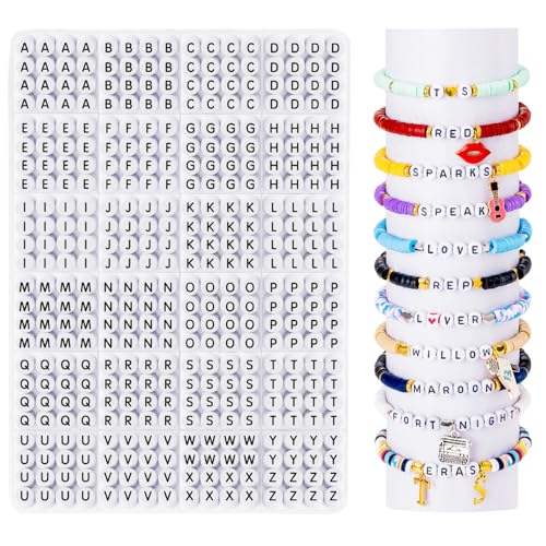 Goldwise Letter Beads for Bracelets, 1000 Pcs, Alphabet Beads for Friendship Bracelets, 7mm A-Z Round Black and White Letter Beads for Jewelry Making, Necklaces, and Key Chains - size: A-z Letter Beads