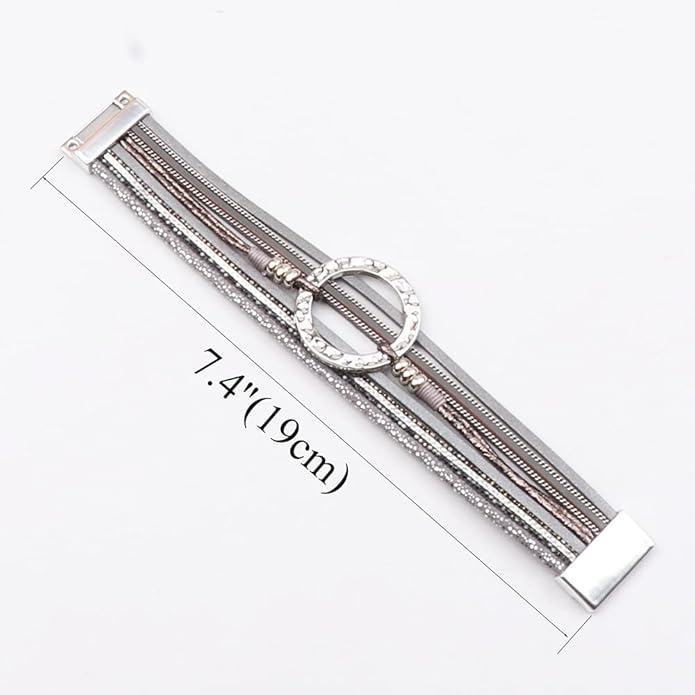 KSQS Tree of Life Leather Multi-Layer Wraps Bracelet,Boho Wide Buckle Wristband Bangle,Braided Cuff Bracelets for Women