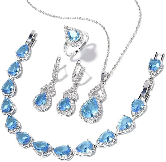 Classic Jewelry Set—Perfect for Weddings, Galas, and Everyday Wear—Includes Bracelet, Ring, Pendant Earrings, and Necklace ，Birthday Gift for Mother/Wife/Sister/Best Friend